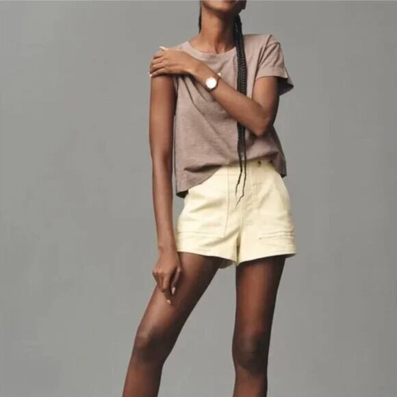 NWT Anthropologie | Pilcro | Yellow The Kit Regenerative Cotton High Rise Shorts - Picture 2 of 11